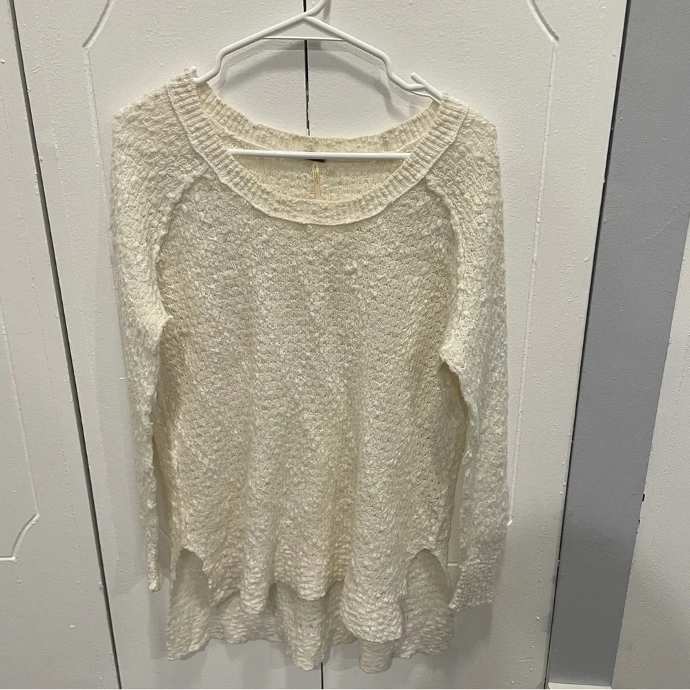 Free People Cream Textured Knit Wool Sweater